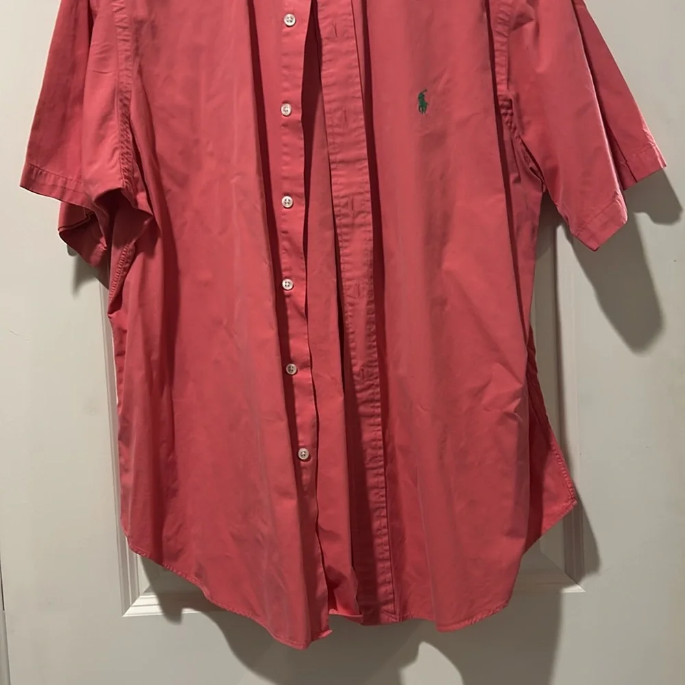 Ralph Lauren mens Classic Fit Button Down Short Sleeve Shirt size L coral pink
